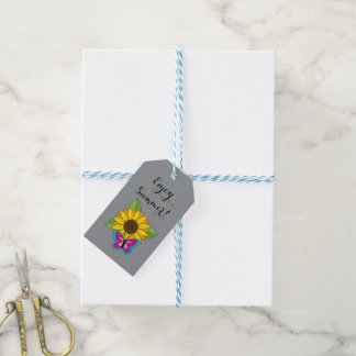 Yellow Sunflower and Blue Pink Butterfly Gift Tags