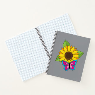Yellow Sunflower and Blue Pink Butterfly Notebook