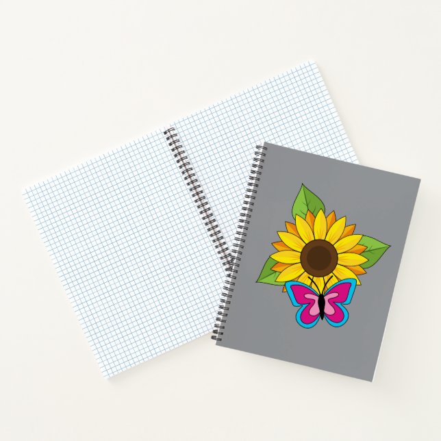 Yellow Sunflower and Blue Pink Butterfly Notebook (Inside)