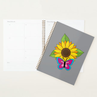 Yellow Sunflower and Blue Pink Butterfly Planner