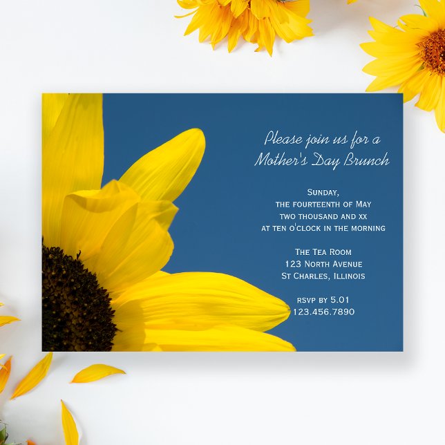 Yellow Sunflower and Blue Sky Mothers Day Brunch Invitation (Creator Uploaded)