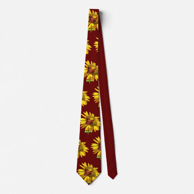 Yellow Sunflower and Butterfly on Red Background Tie (Front)