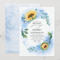 Yellow Sunflower and Dusty Blue Hydrangea Birthday