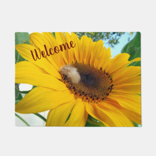 Yellow Sunflower and Feather -  Doormat