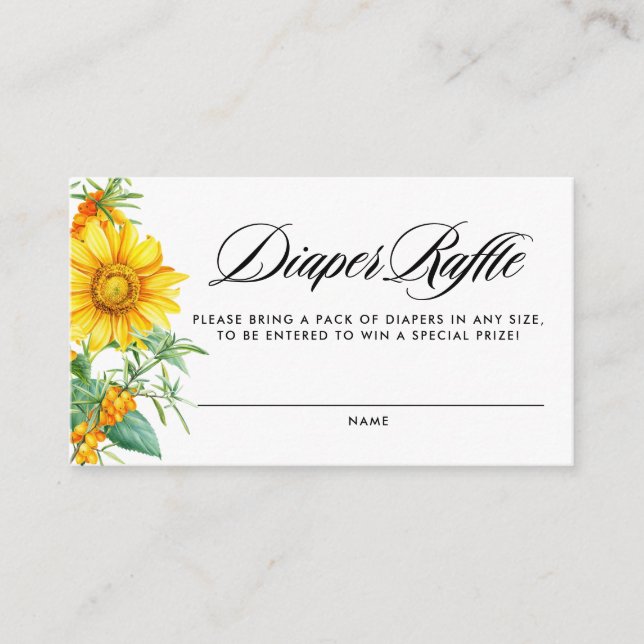Yellow Sunflower and Sea Buckthorn Diaper Raffle Enclosure Card (Front)