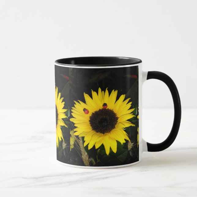 Yellow Sunflower And Two Ladybugs Mug (Right)