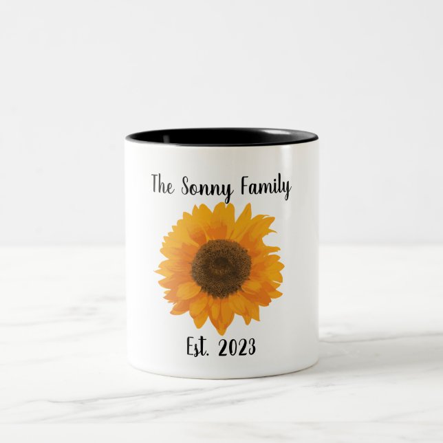 Yellow Sunflower Art With Family Name Mug (Center)