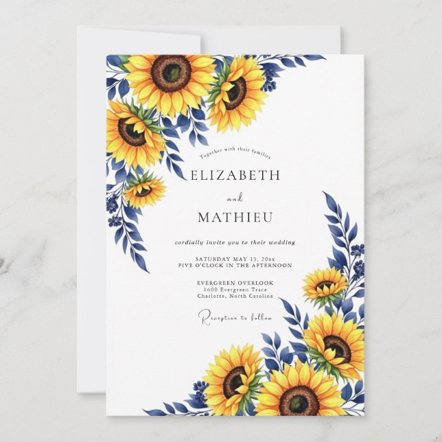 Yellow Sunflower Autumn Bloom Wedding Invitation (Front)