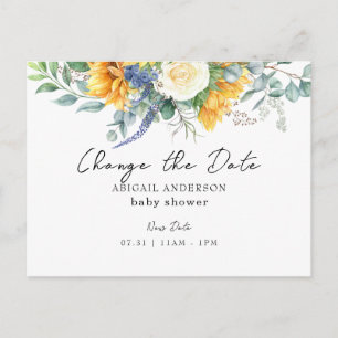 Yellow Sunflower Baby Shower Change the Date  Postcard