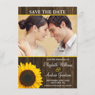 Yellow Sunflower Barn Wood Photo Save the Date