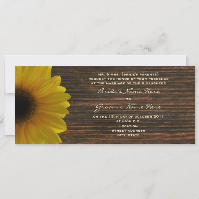 Yellow Sunflower & Barnwood Fall Wedding Invite (Front)