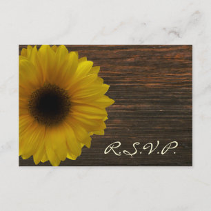Yellow Sunflower & Barnwood Fall Wedding RSVP Card