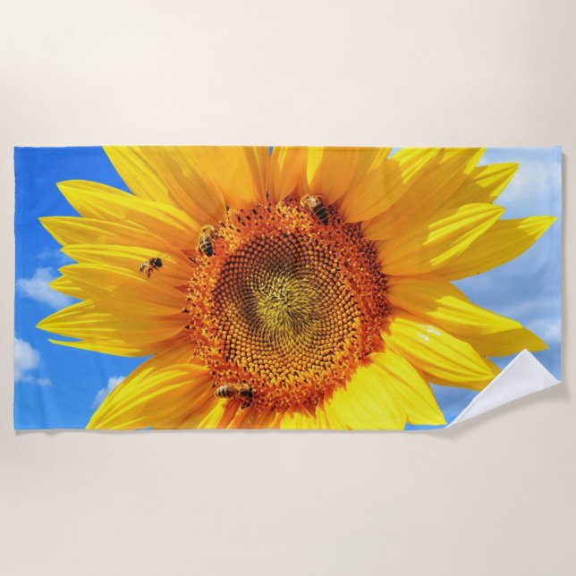 Yellow Sunflower Beach Towel (Front)