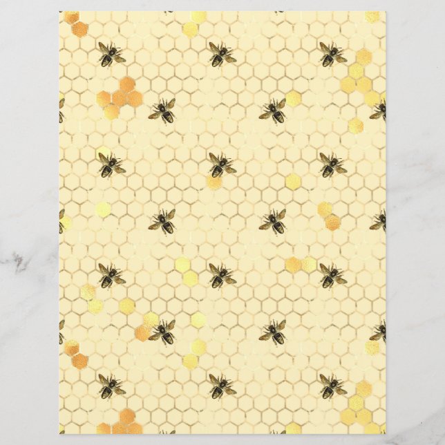 Yellow Sunflower Bee Scrapbook Paper Sheet (Front)