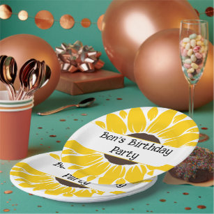 Yellow Sunflower Birthday Party Paper Plates