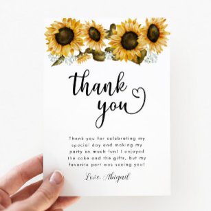 Yellow Sunflower Birthday Party   Thank You Card