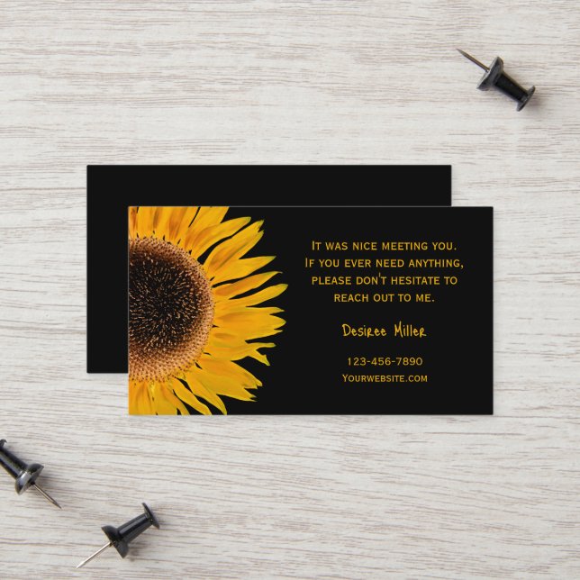 Yellow Sunflower Black Background Country Rustic Calling Card (Front/Back In Situ)