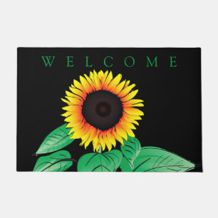 Yellow Sunflower Black Doormat