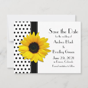 Yellow Sunflower Black Polka Dots Save the Date