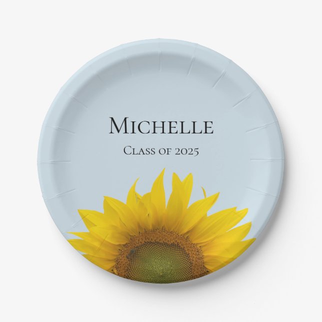Yellow Sunflower Bloom Floral Graduation Party Paper Plate (Front)