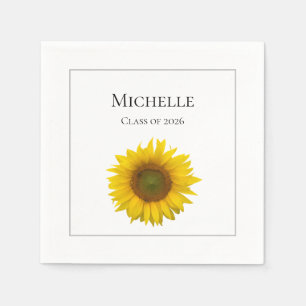 Yellow Sunflower Bloom Graduation Party Napkin