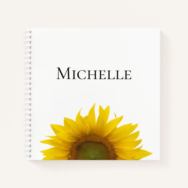 Yellow Sunflower Bloom Monogram Cute Blue Notebook (Front)