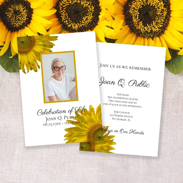 Yellow Sunflower Blossoms Celebration of Life Invitation (Creator Uploaded)