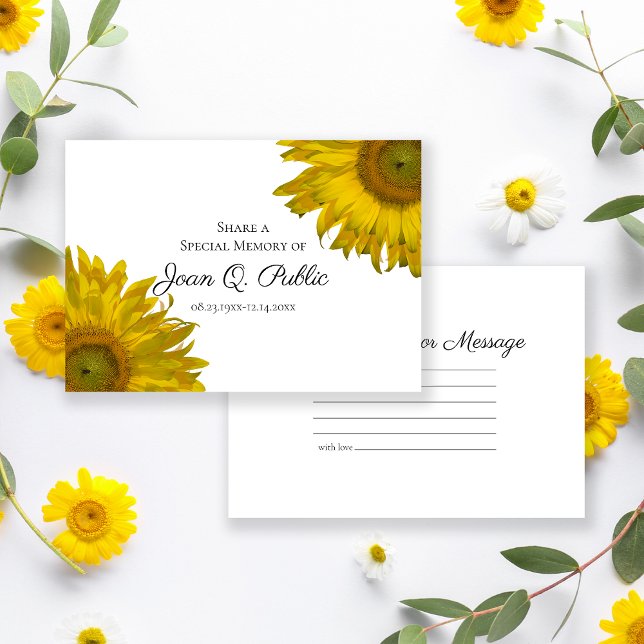 Yellow Sunflower Blossoms Share a Memory Funeral  Card (Creator Uploaded)