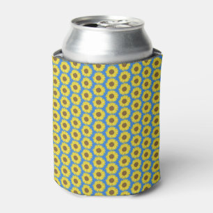 Yellow Sunflower Blue Background Flower Floral Can Cooler