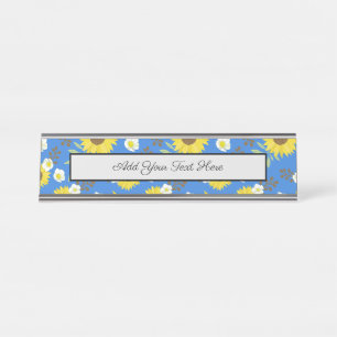 Yellow Sunflower Blue Background Flower Floral Desk Name Plate
