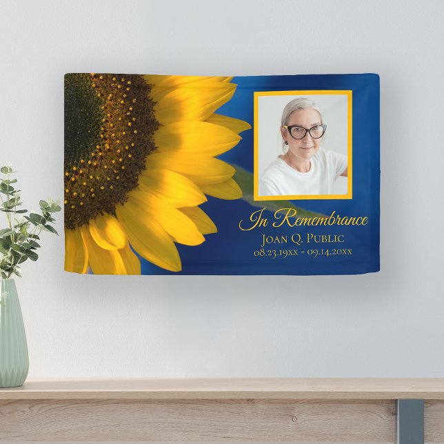 Yellow Sunflower Blue Celebration of Life Funeral Banner (Creator Uploaded)