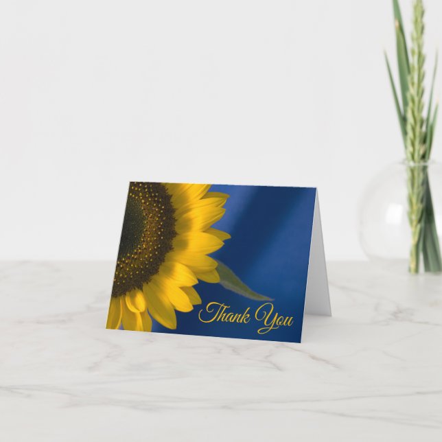Yellow Sunflower / Blue Funeral Sympathy Thank You Card (Front)