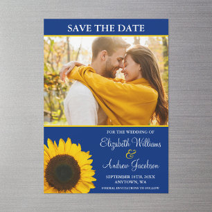 Yellow Sunflower Blue Photo Save the Date Magnetic Invitation