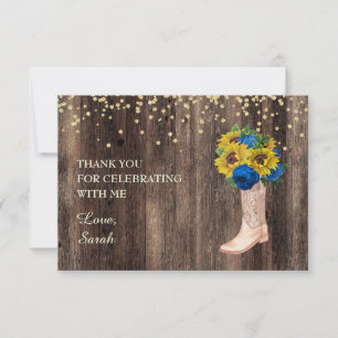 Yellow Sunflower Blue Roses Boots Wood Thank You Card