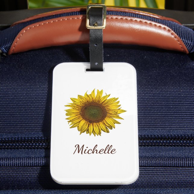 Yellow Sunflower Boho Botanical Personalized  Luggage Tag (Front Insitu 2)