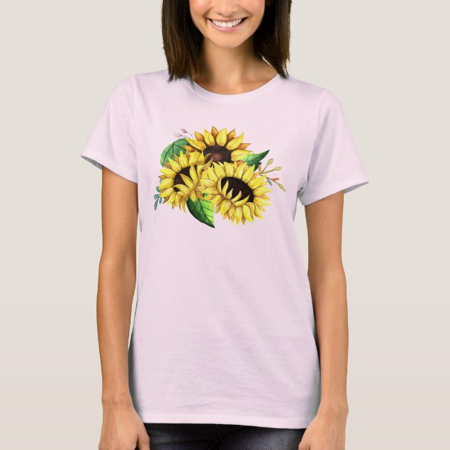 Yellow Sunflower Bouquet in Watercolor T-Shirt (Front)