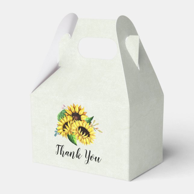  Yellow Sunflower Bouquet in Watercolor Thank You Favour Box (Front Side)