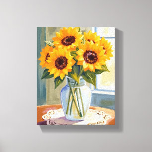 Yellow Sunflower Bouquet Watercolor Floral Canvas Print