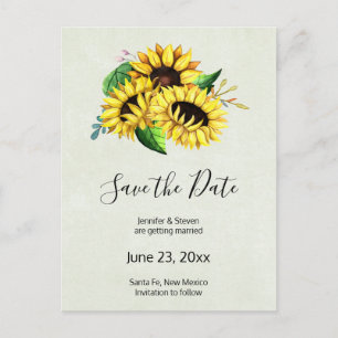 Yellow Sunflower Bouquet Watercolor Save the Date Invitation Postcard