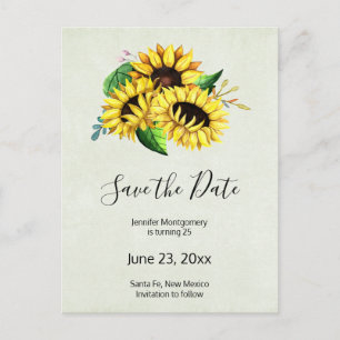 Yellow Sunflower Bouquet Watercolor Save the Date Invitation Postcard