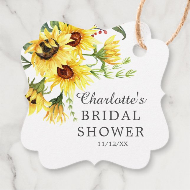 Yellow Sunflower Bridal Shower Favour Gift Tag (Back)