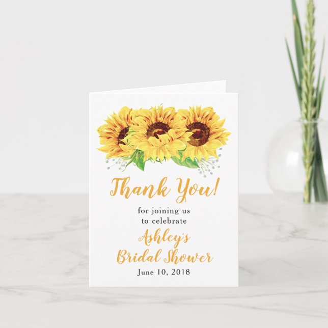 Yellow Sunflower Bridal Shower Thank You Card (Front)