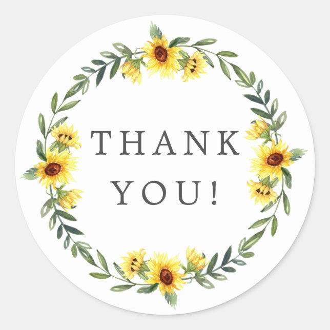 Yellow Sunflower Bridal Shower Thank You Favour Classic Round Sticker (Front)