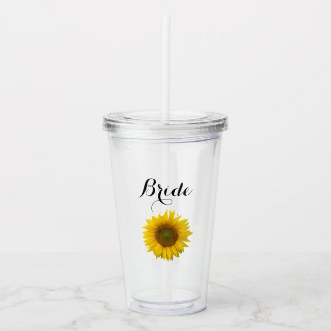 Yellow Sunflower Bride Wedding Acrylic Tumbler (Front)