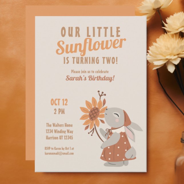 Yellow Sunflower Bunny Birthday Invitation (Creator Uploaded)