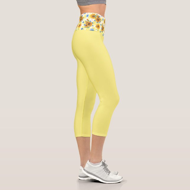 Yellow Sunflower Capri Leggings (Right)