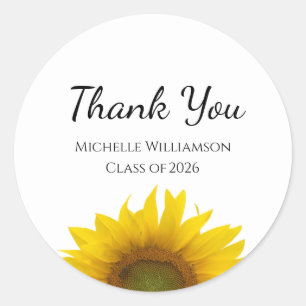 Yellow Sunflower Class of 2025 Graduate Thank You Classic Round Sticker