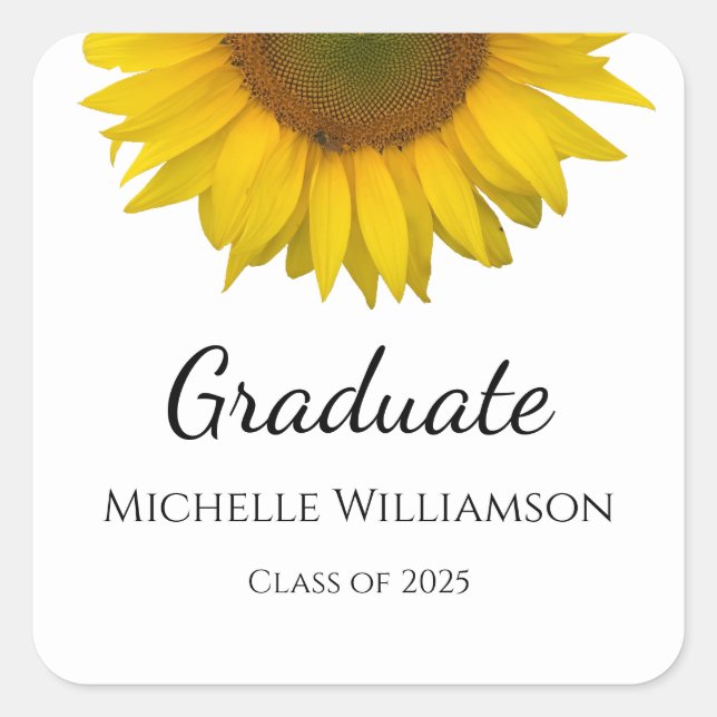 Yellow Sunflower Class of 2025 Graduation  Square Sticker (Front)