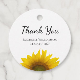 Yellow Sunflower Class of 2026 Graduate Thank You Favour Tags