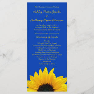 Yellow Sunflower Cobalt Blue Wedding Program Programme